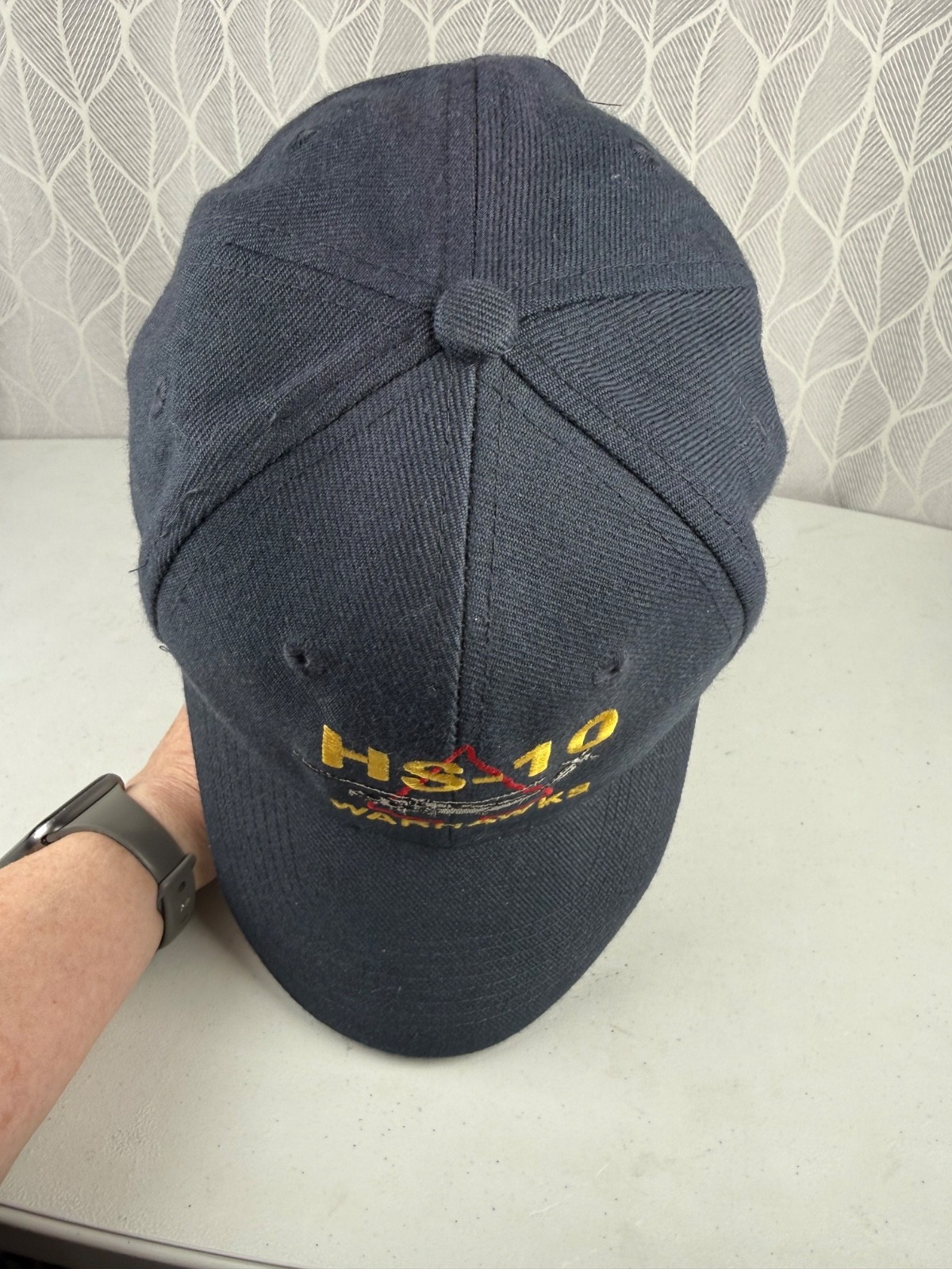 HS-10 Warhawks Helicopter Red Yellow on Navy Hat Cap Hook Loop
