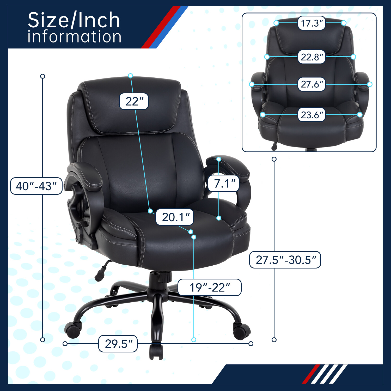 Big and Tall Office Chair Heavy Duty 400LBS Executive Desk Chair with Wide Seat