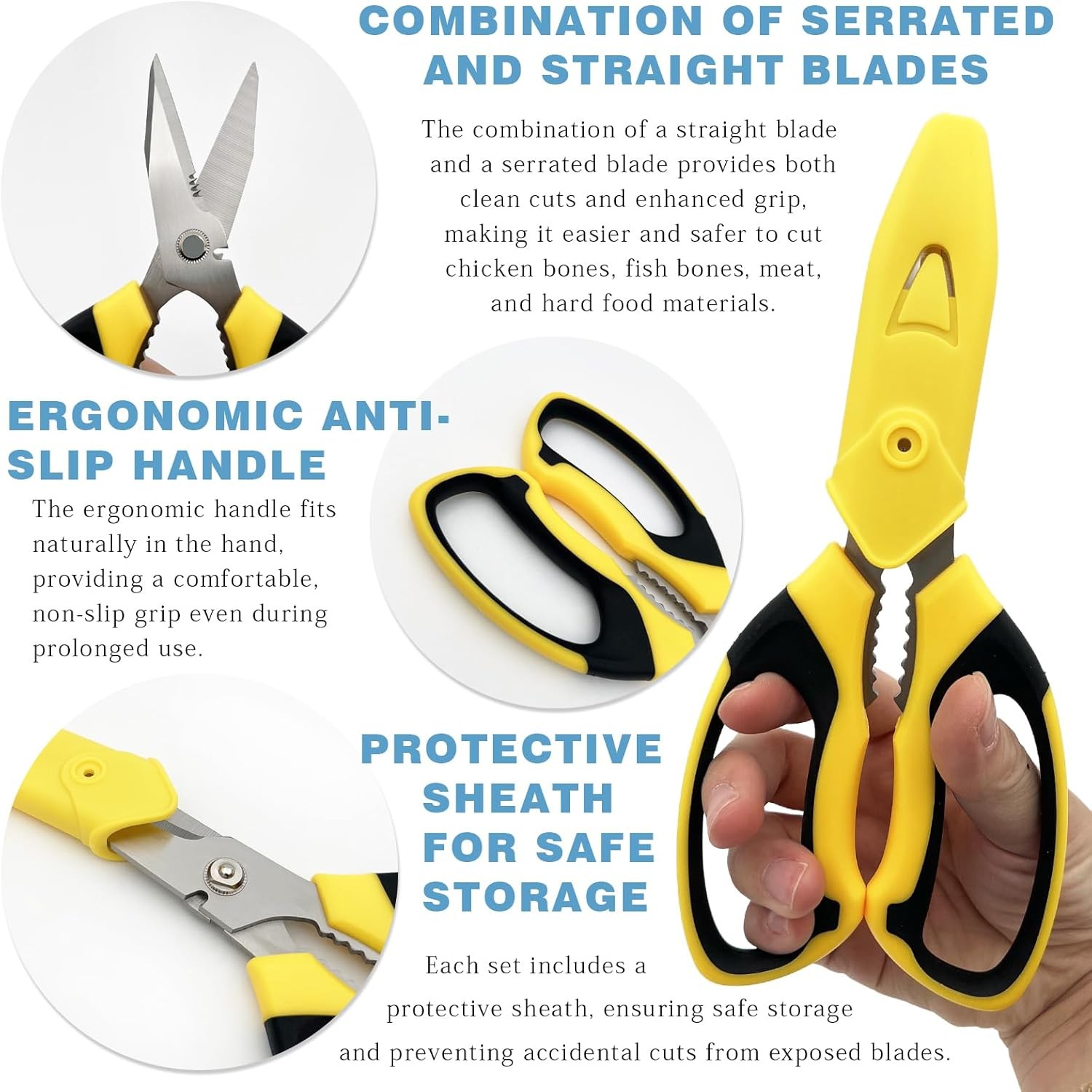 8.07" Heavy Duty Utility Scissors – Multipurpose Serrated Shears for Cardboard,