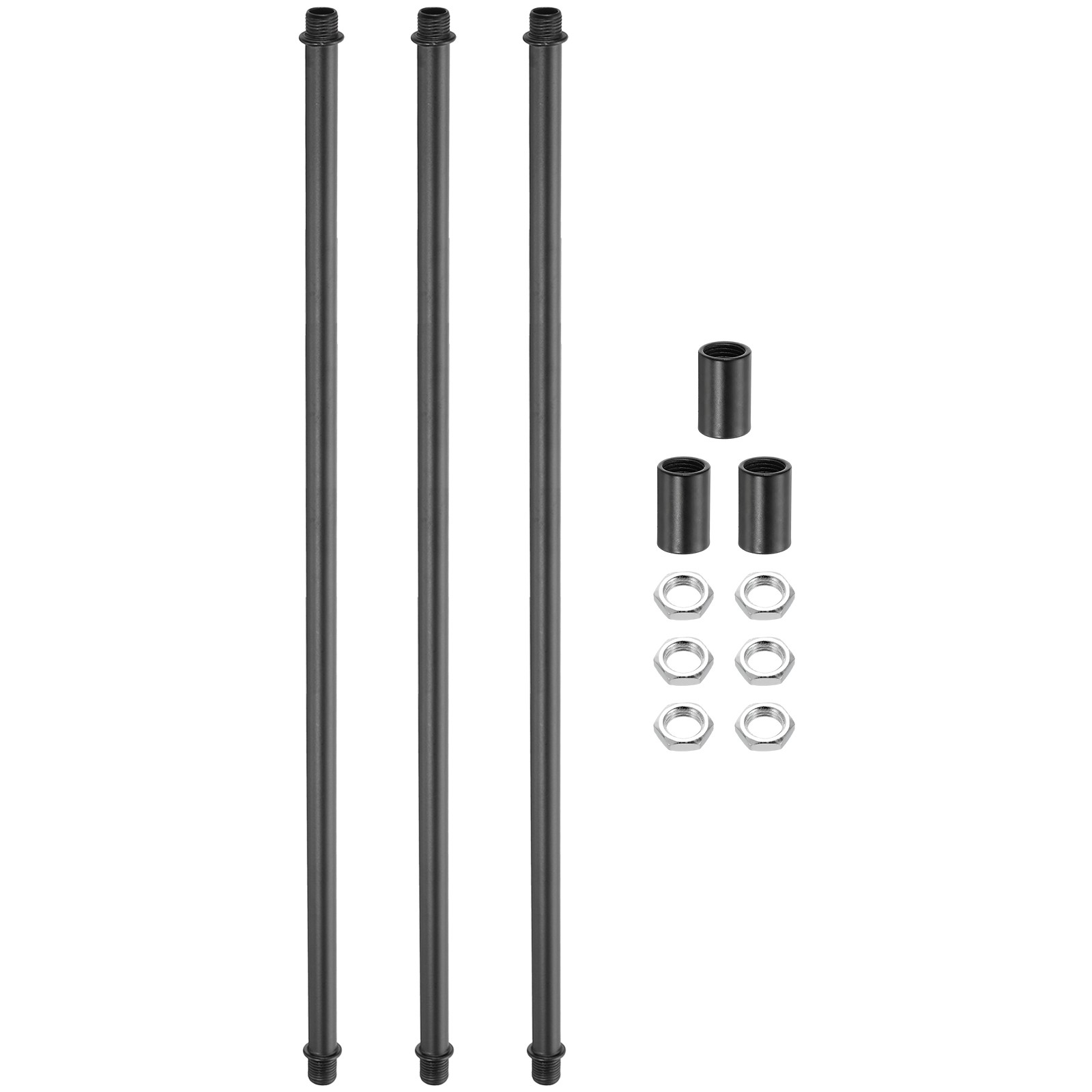 3Set 400mm/15.75" Straight Pipe Lamp Stems Rod Kit, M10 Fine Thread, Black