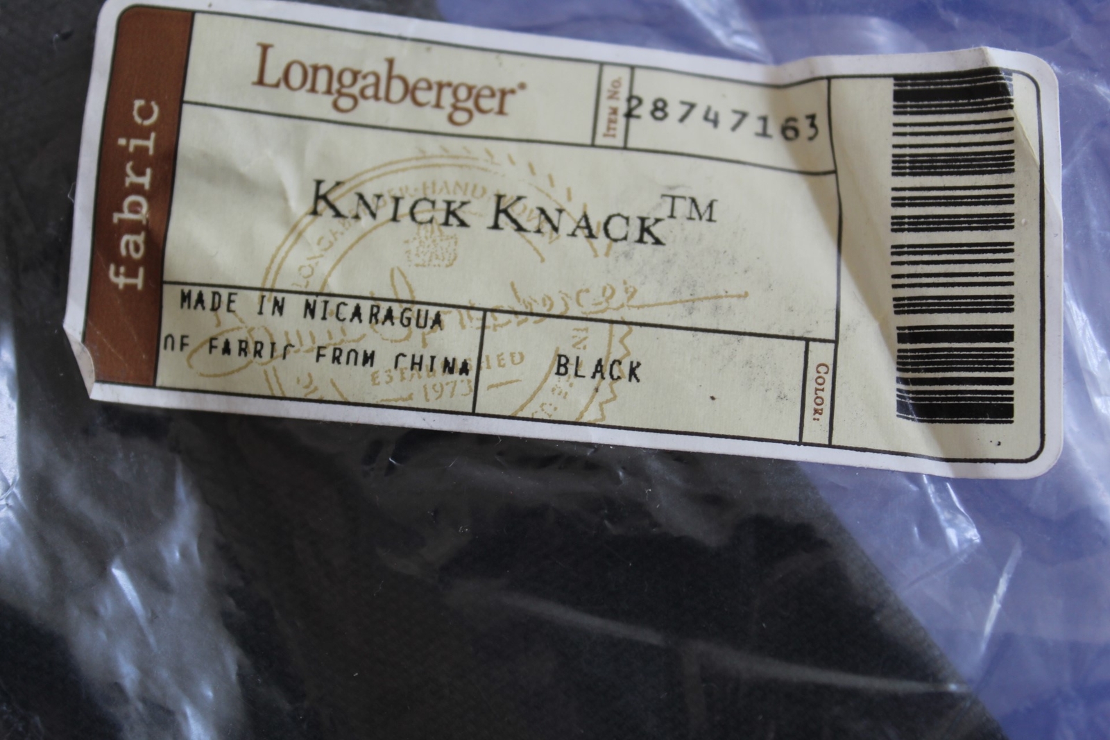 Longaberger Black Solid Knick Knack Basket Liner #28747163 - NEW