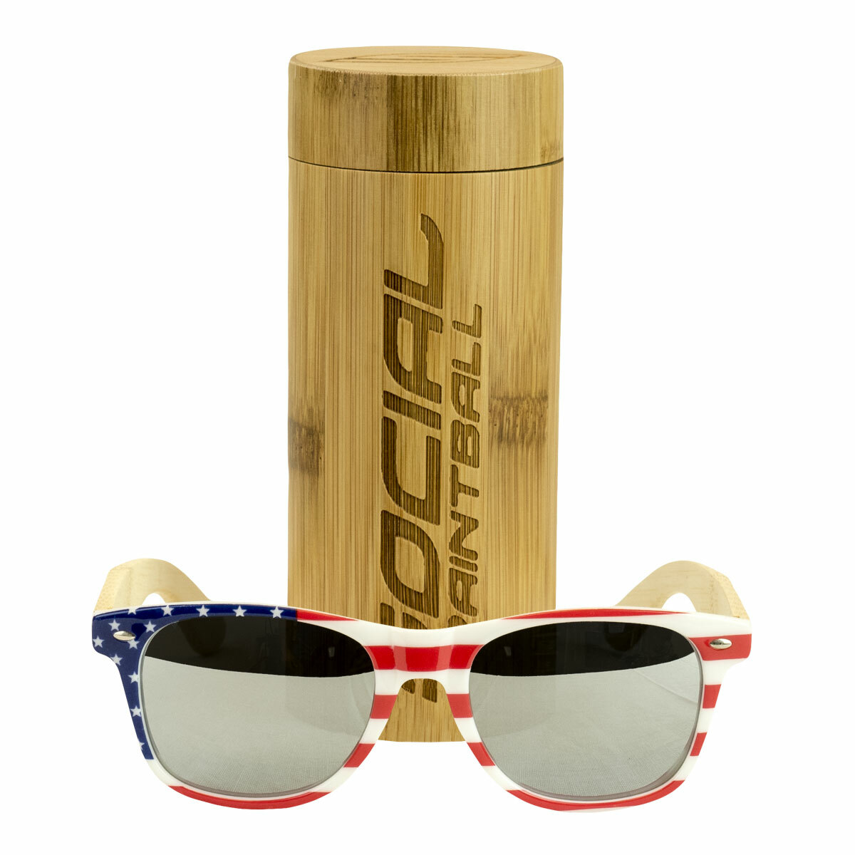 Social Paintball Polarized Sunglasses - USA Bamboo Wood with Smoke Chrome Lens