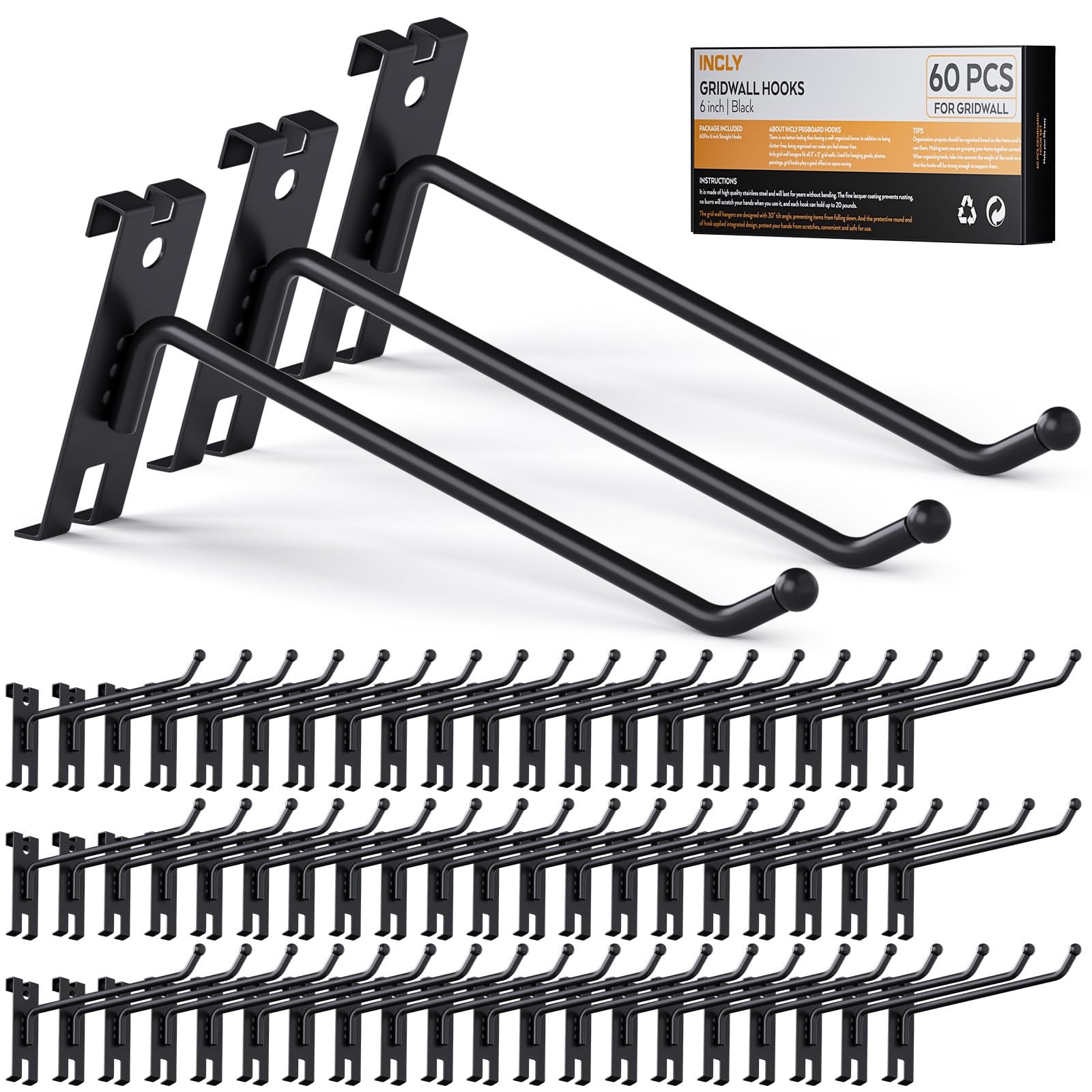 6 Inch Gridwall Hooks 60 PCS Heavy Duty Black Display Hook For Panels Hangers