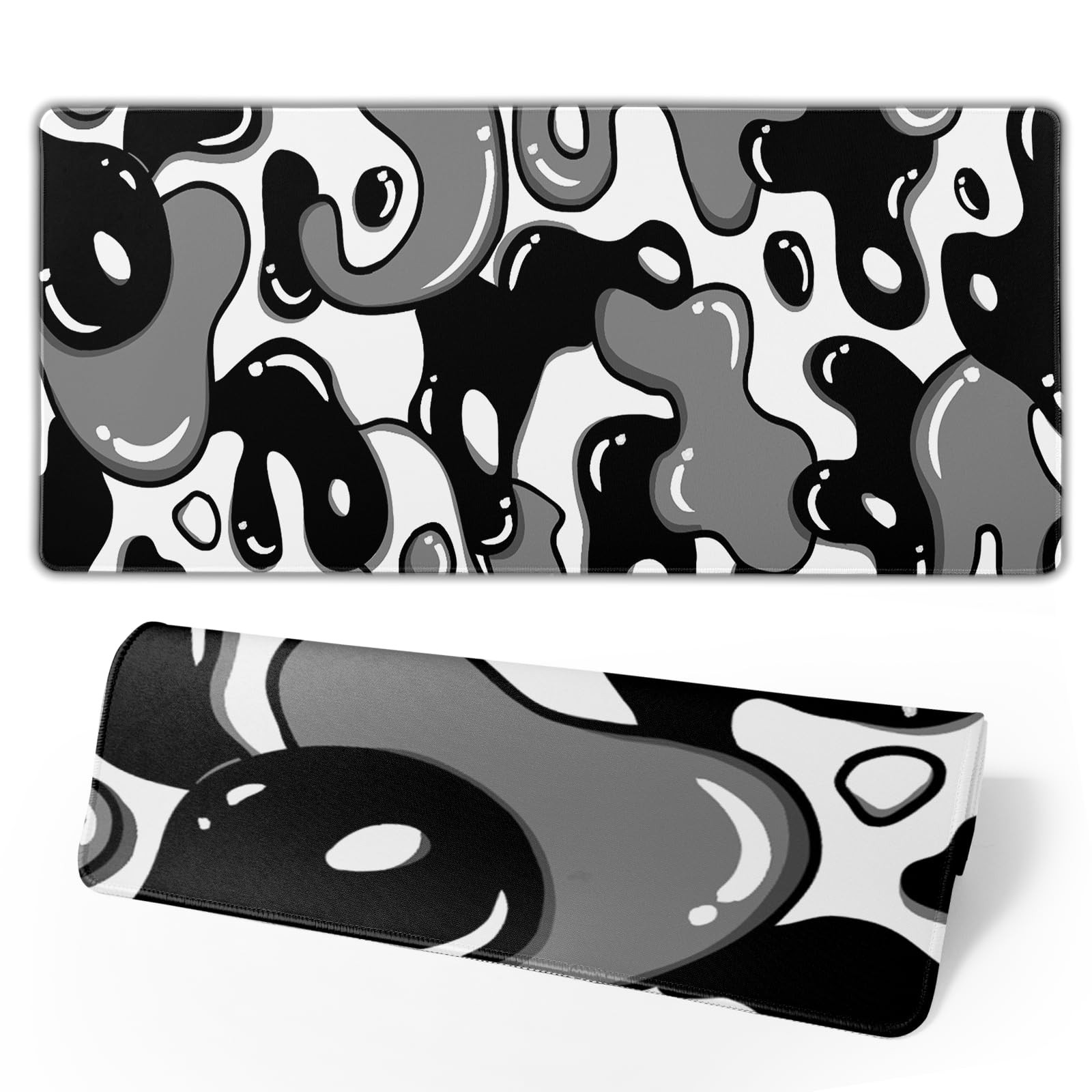 Black White Geometric Japanese Mouse Pad Desk Mat 35.4" x 15.7" Abstract Exte...