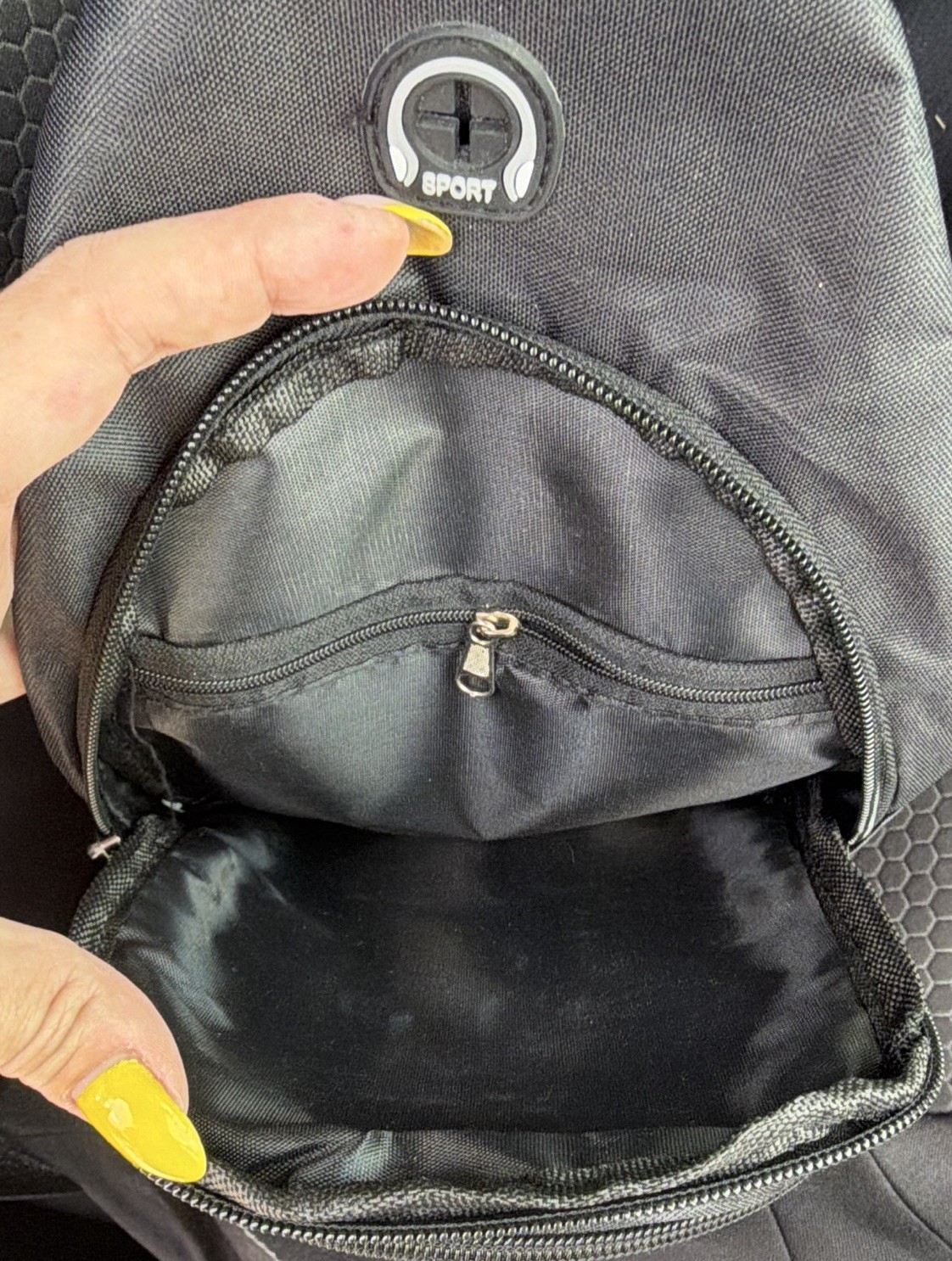 Sweet Talk Black 5L Sling Backpack, Zip Closure, Adjustable Strap, Logo