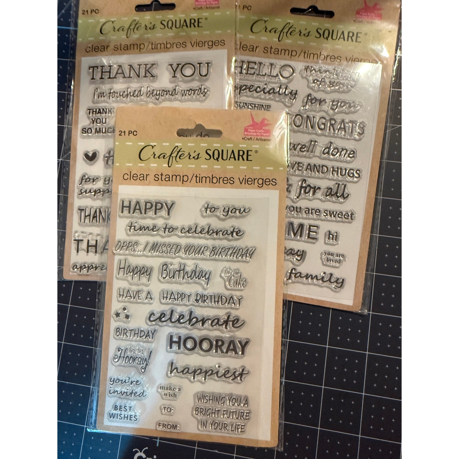 Crafter's Square Clear Stamps Greetings Lot of 3