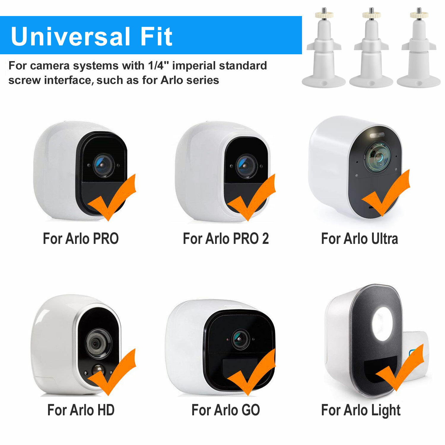 3pcs White Wall Mount Stand Bracket Adjustable For Arlo Pro 2 Security Camera