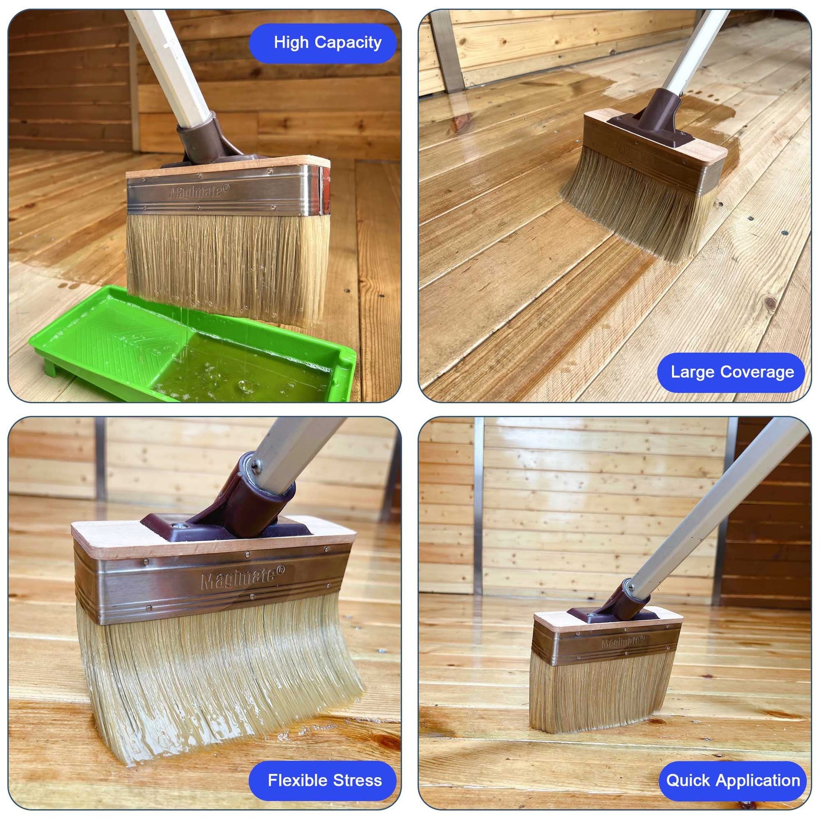 Deck Brush Stain Applicator by - Thick Soft Large Paint Brush Head with Threa...