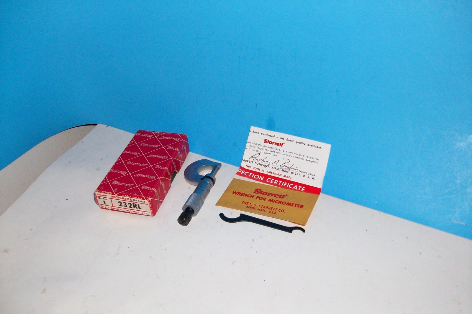 STARRETT OUTSIDE MICROMETER 232RL WITH WRENCH AND BOX