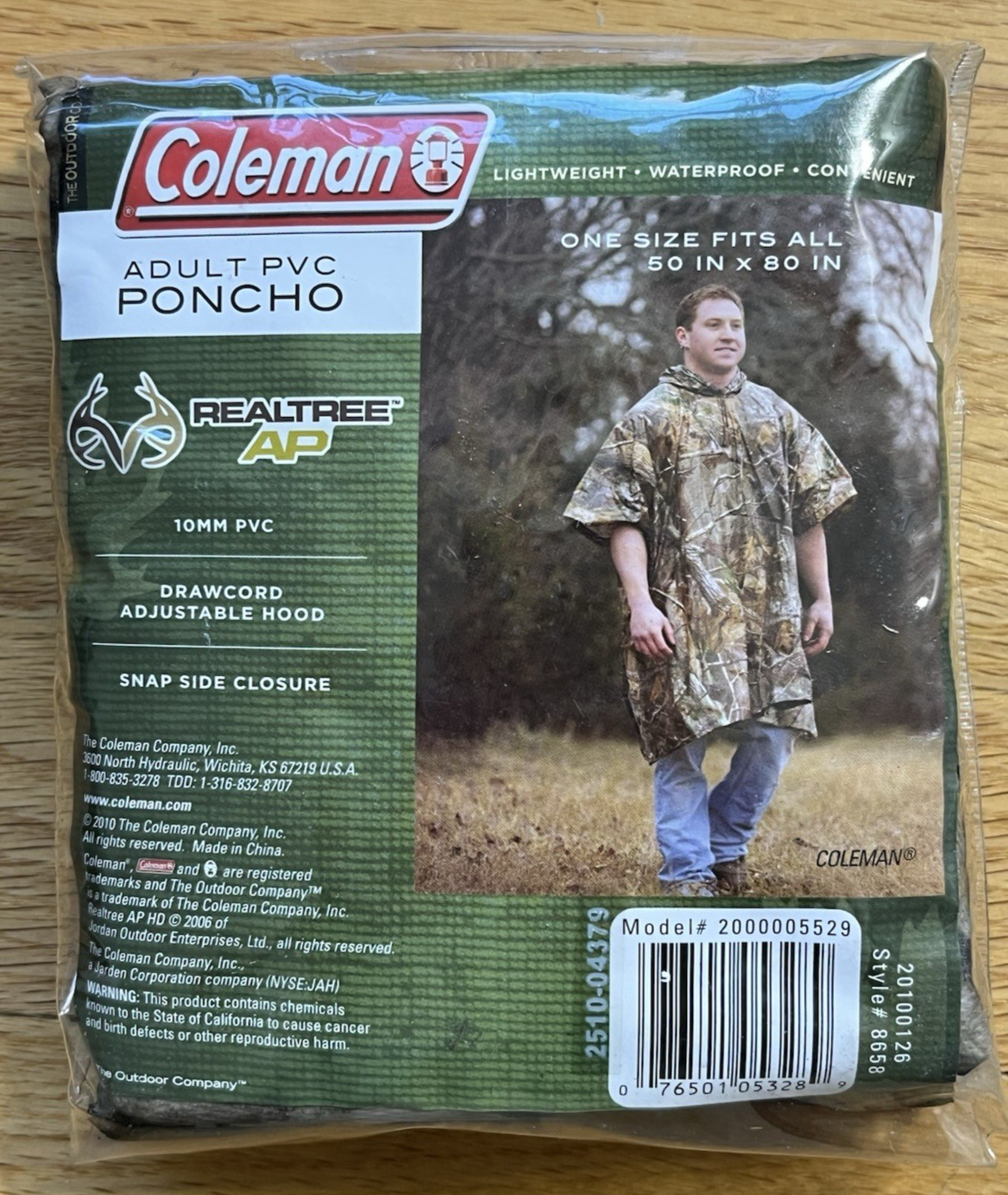 New COLEMAN Adult PVC Camouflage Poncho 50 x 80
