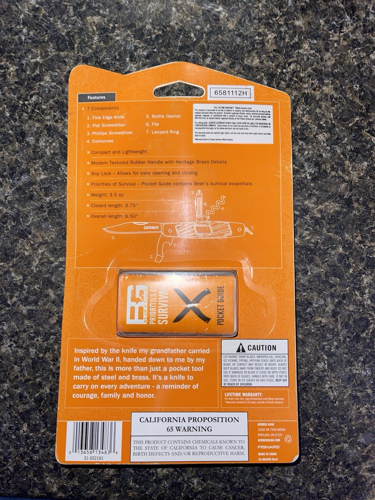 Bear Grylls Gerber Survival Multi-Tool Grandfather Knife with 7 Components