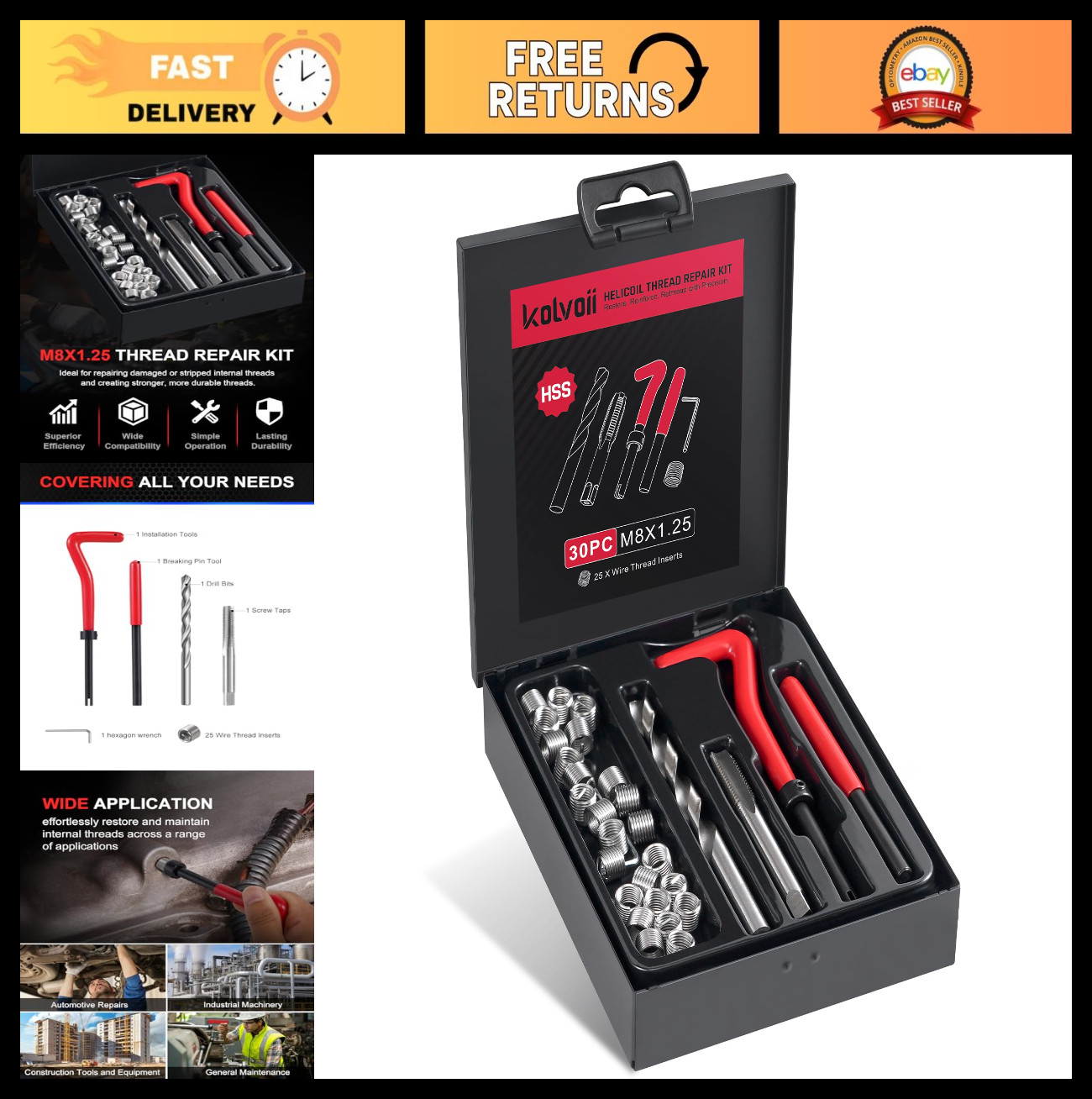 Helicoil Thread Repair Kit M8×1.25 - Metric Rethreading Tool with HSS Drill Bit