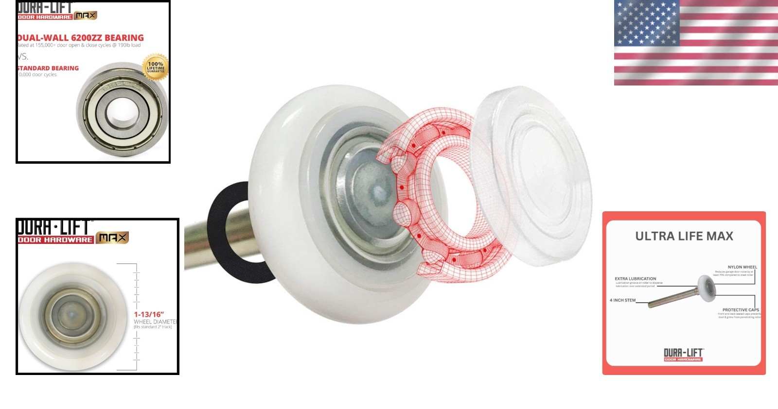 Long-lasting 6200ZZ Bearing Garage Rollers, 10 Pack