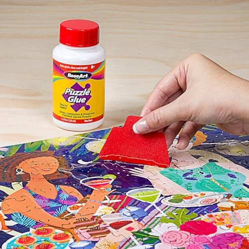 RoseArt Jigsaw Puzzle Glue with Applicator - Saves, Laminates Single, Clear