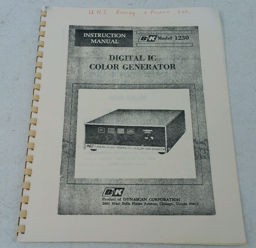 B&K Digital IC Color Generator Owners Instruction Manual Model 1230