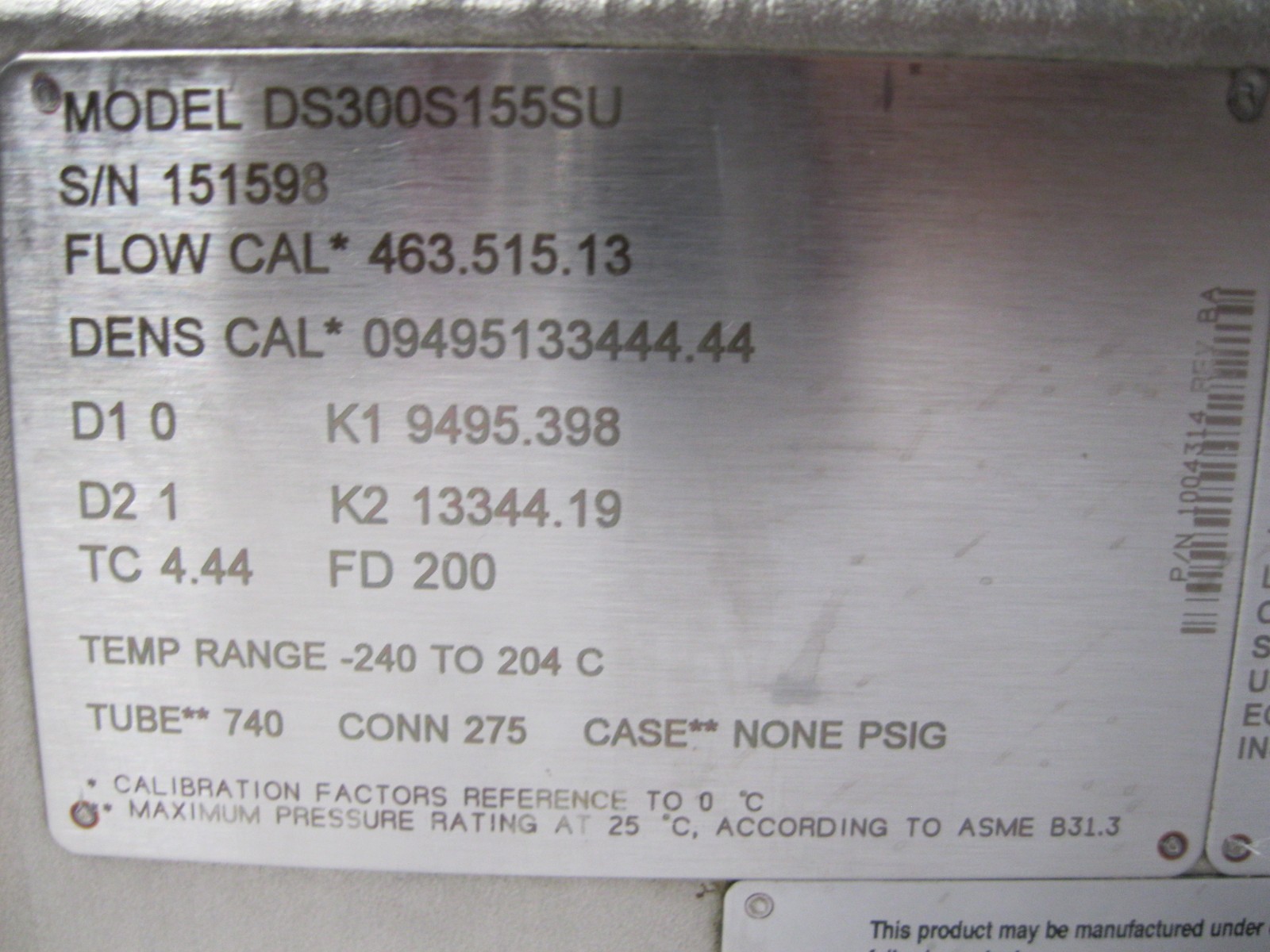 3" 150# Micro Motion DS300 S155SU Mass Flow Sensor NEW K