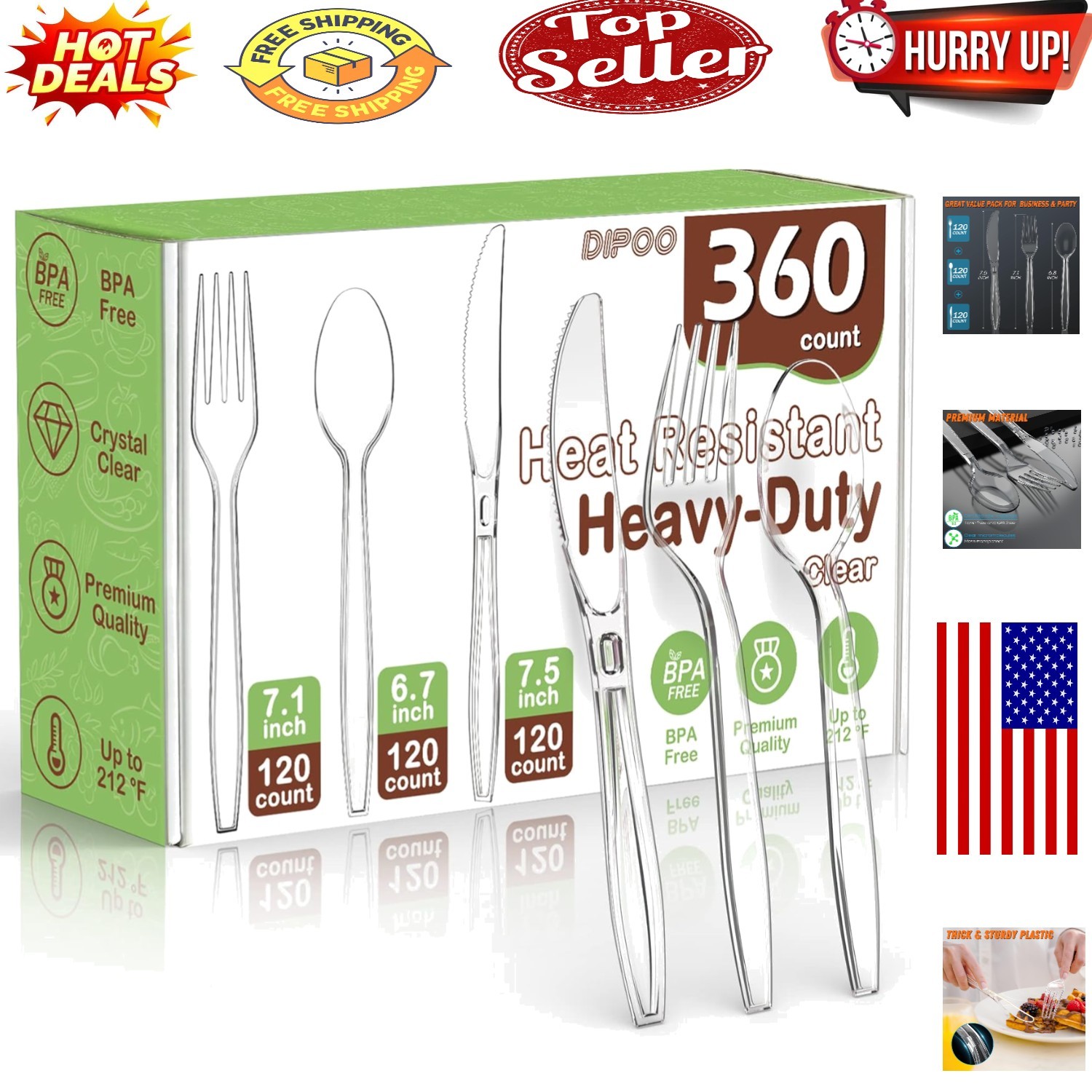 Heavy Duty Clear Plastic Silverware Set - 360 Count for Parties & Events