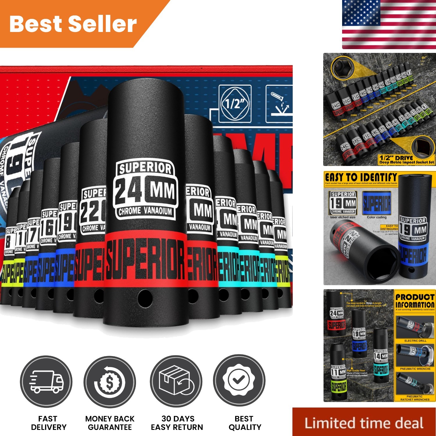 12-Piece 1/2" Drive Metric Impact Socket Set - Heavy-Duty Performance
