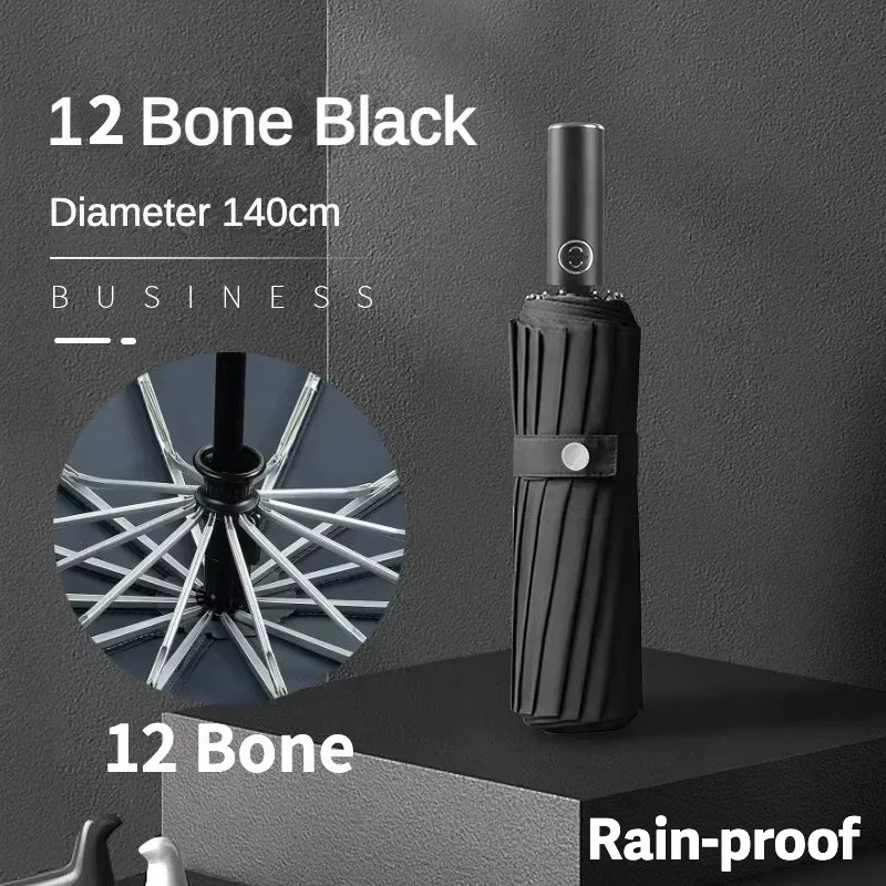 Large Automatic Folding Umbrella 140cm Windproof UV Protection Sun Rain