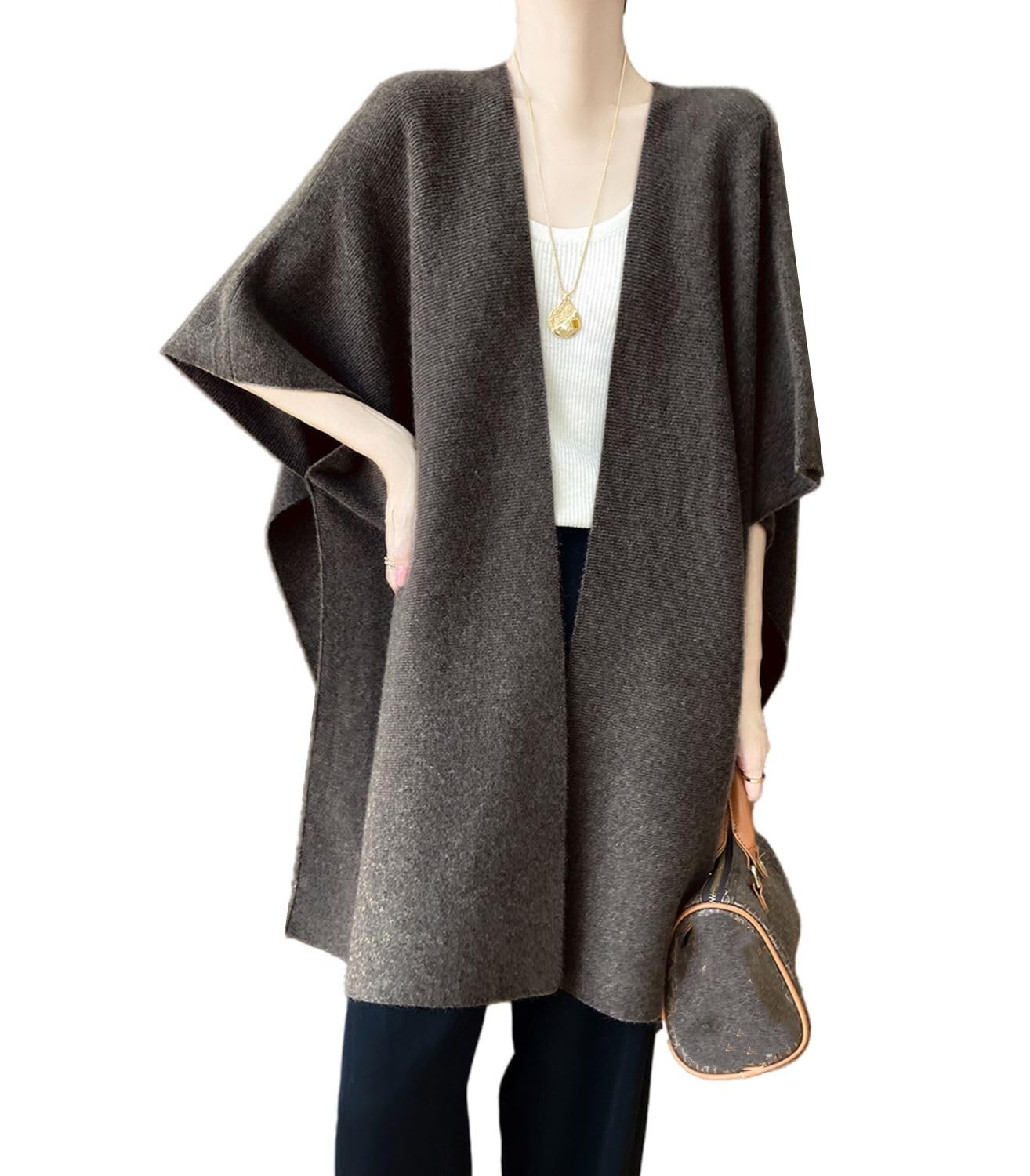 100% Merino Wool Shawl Wrap Women's Knitted Poncho Cape Cardigan Autumn Winte...