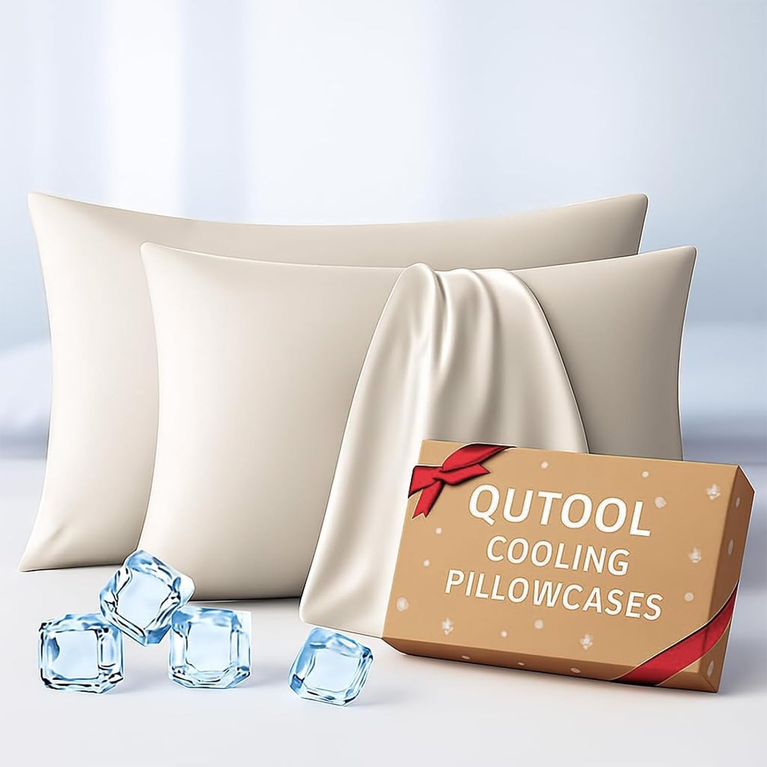 Luxury Cooling Pillowcases Queen Size 2 Pack, Q-Max 0.4 Cool Touch for Hot