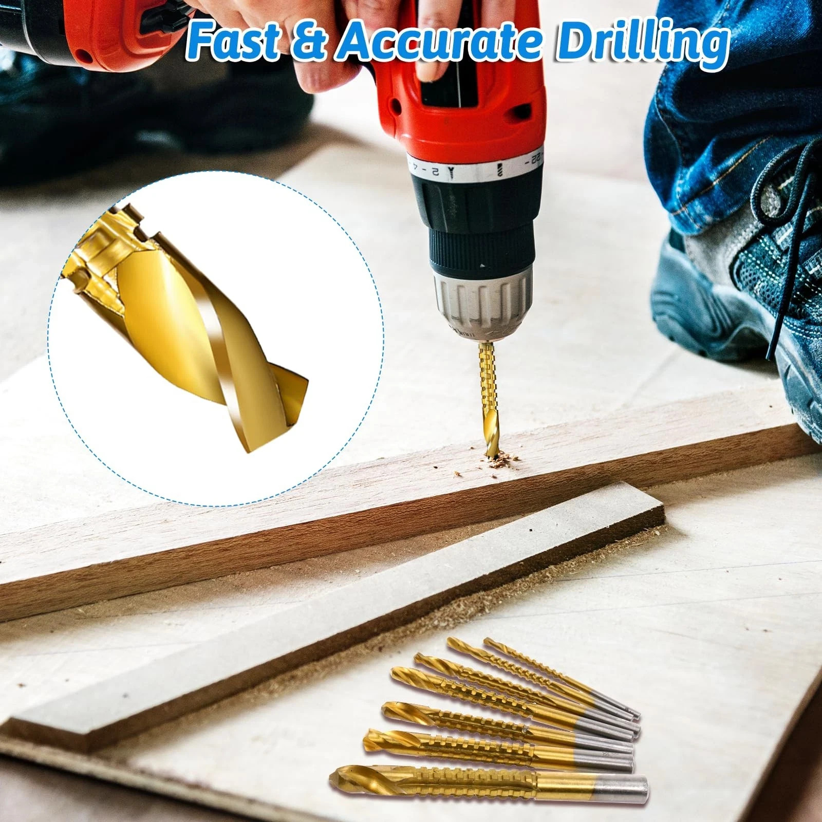 8 Pack Titanium Coated HSS Twist Drill Bits, 3-10Mm Serrated Side Cutting Drill