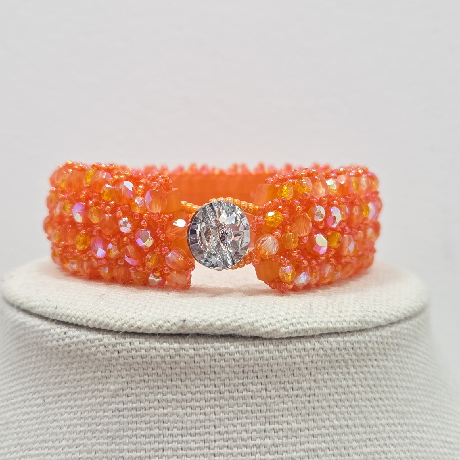 Colorful Sun Orange Handmade Faceted Bracelet Cuff Frosted Glass Bead 7.5"