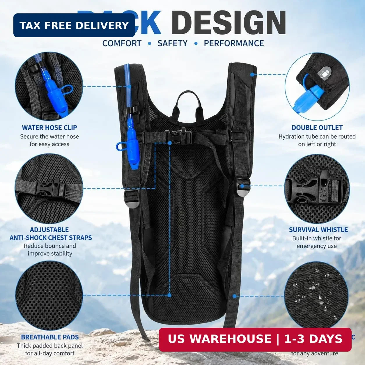Zavothy Hydration Backpack with 2L Hydration Bladder Water Backpack for Hiking H