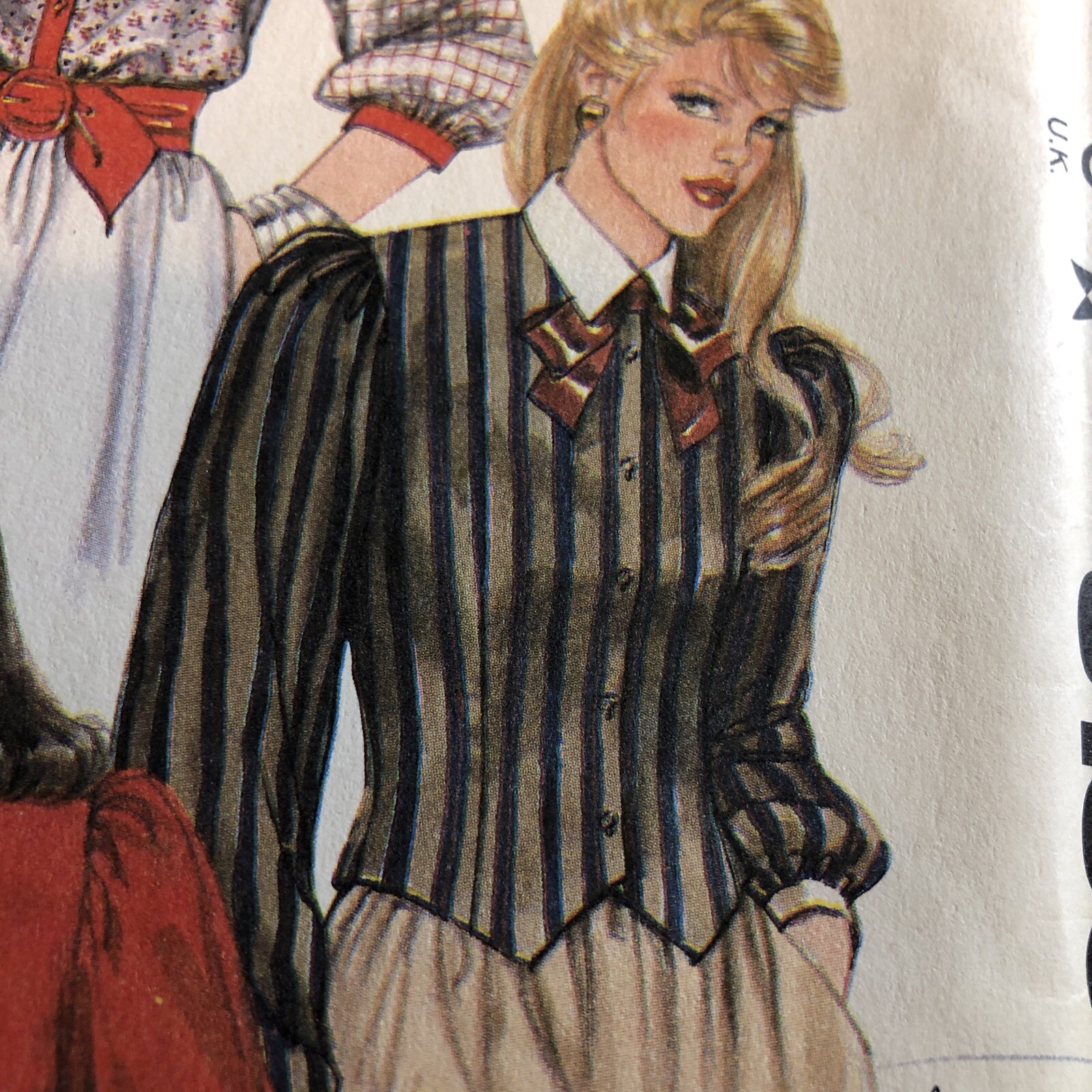 UNCUT Vintage 80s Sz 12 McCalls 8189 Button Down Blouses Shaped Hem Collars