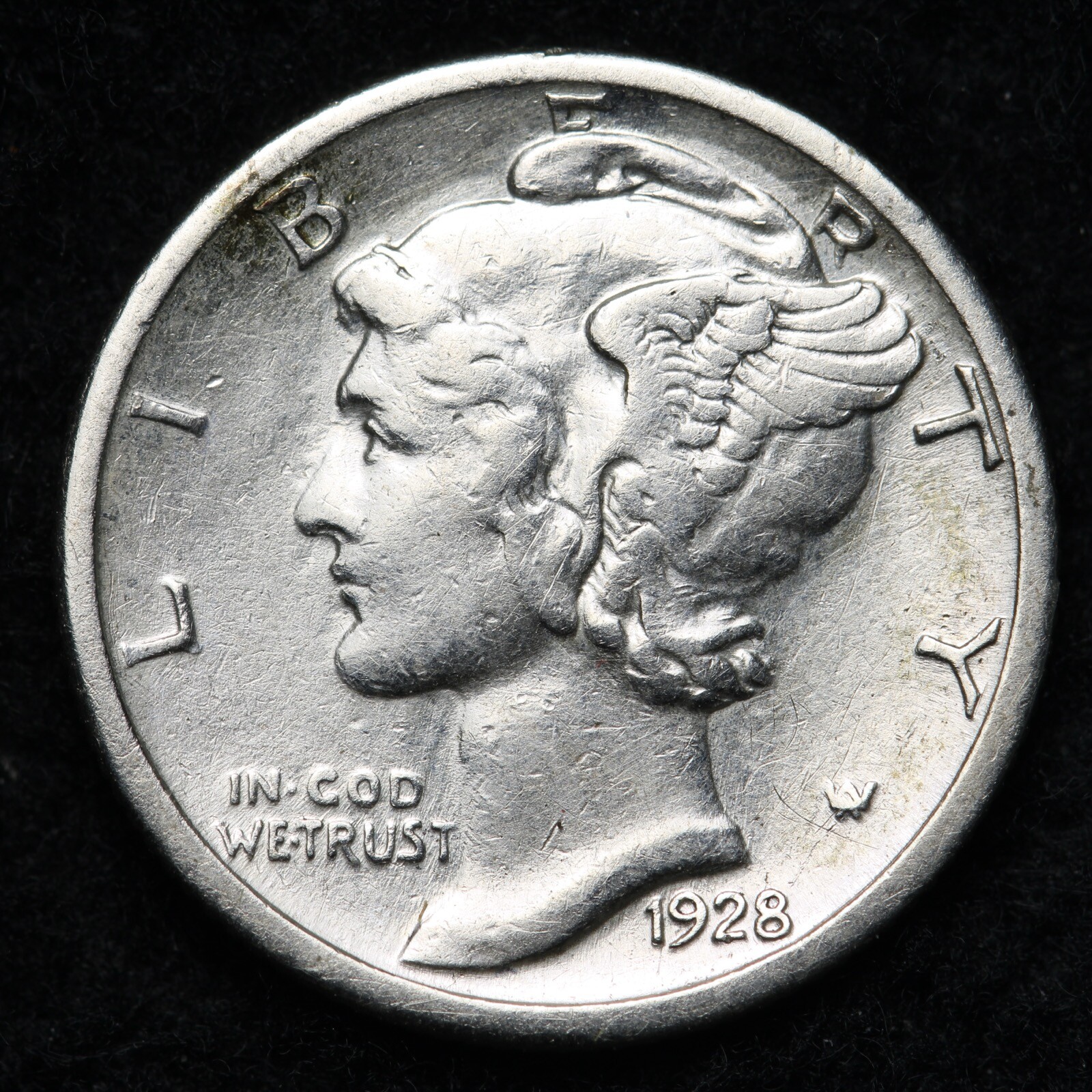 1928-S Mercury Silver Dime AU E361 RCL