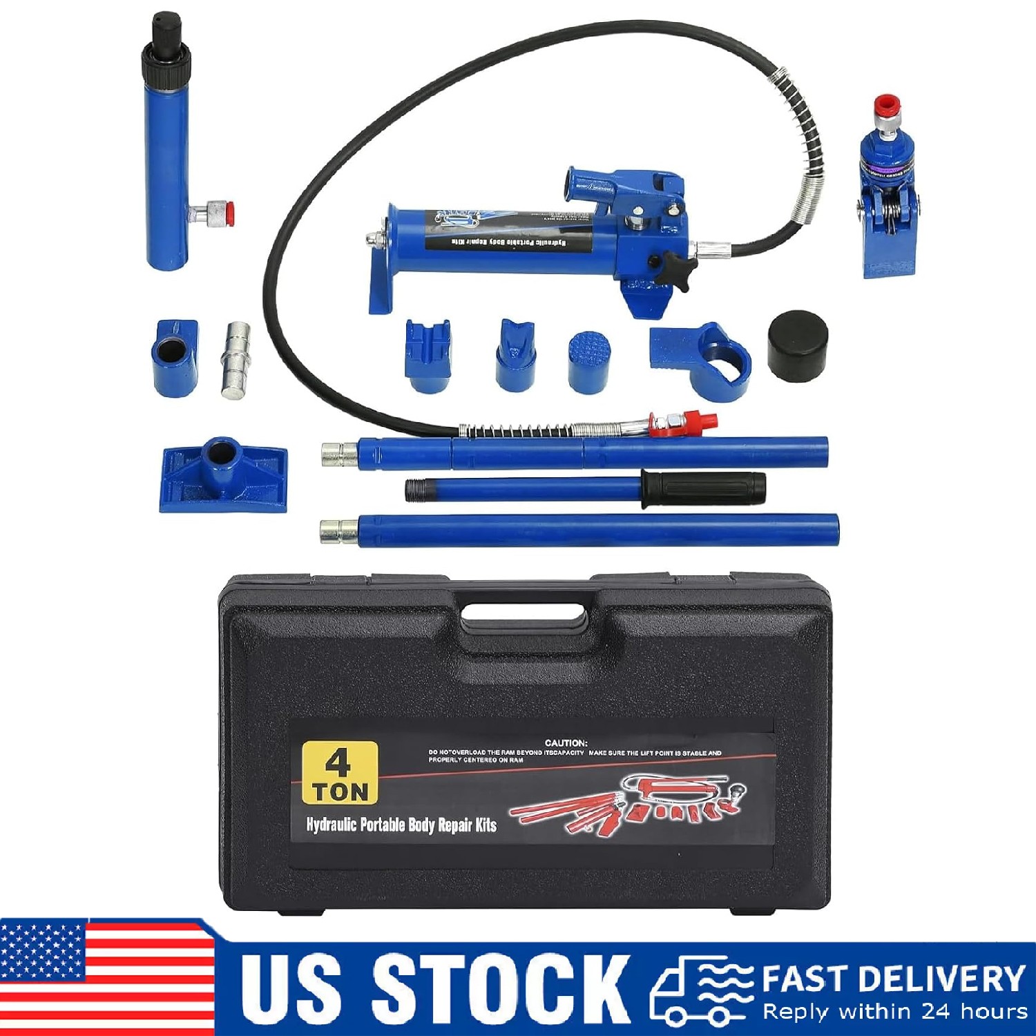 4 Ton Porta Power Kit ,Hydraulic Jack Lift Ram Pump Auto Body Frame Repair Kit