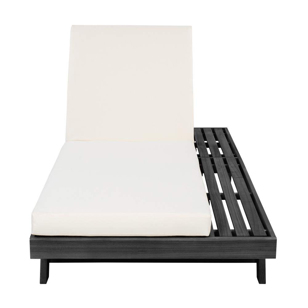 Outdoor Adjustable Sun Lounger w/ Cushion, Acacia Recliner Chair