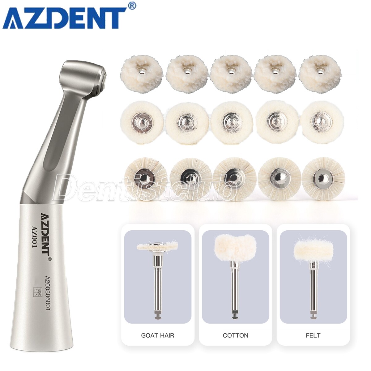 AZDENT Dental Polishing Brushes Wheel RA Goat Hair/Felt/Cotton/FX Contra Angle