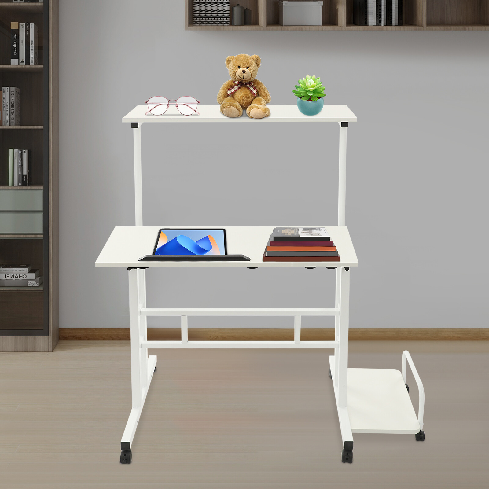 White Computer Desk, Multi Functional Foldable Desk, Adjustable Computer Table