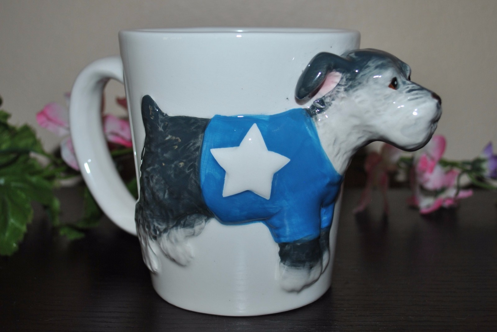 NEW AMERICAN ATELIER 3D Shaped SCHNAUZER Dressed DOG Coffee/Tea Mug Hand Painted