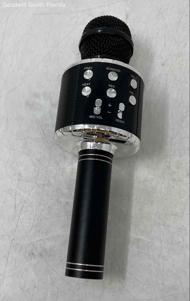 Black Silver-Tone Portable Handheld Wireless Karaoke Microphone Not Tested