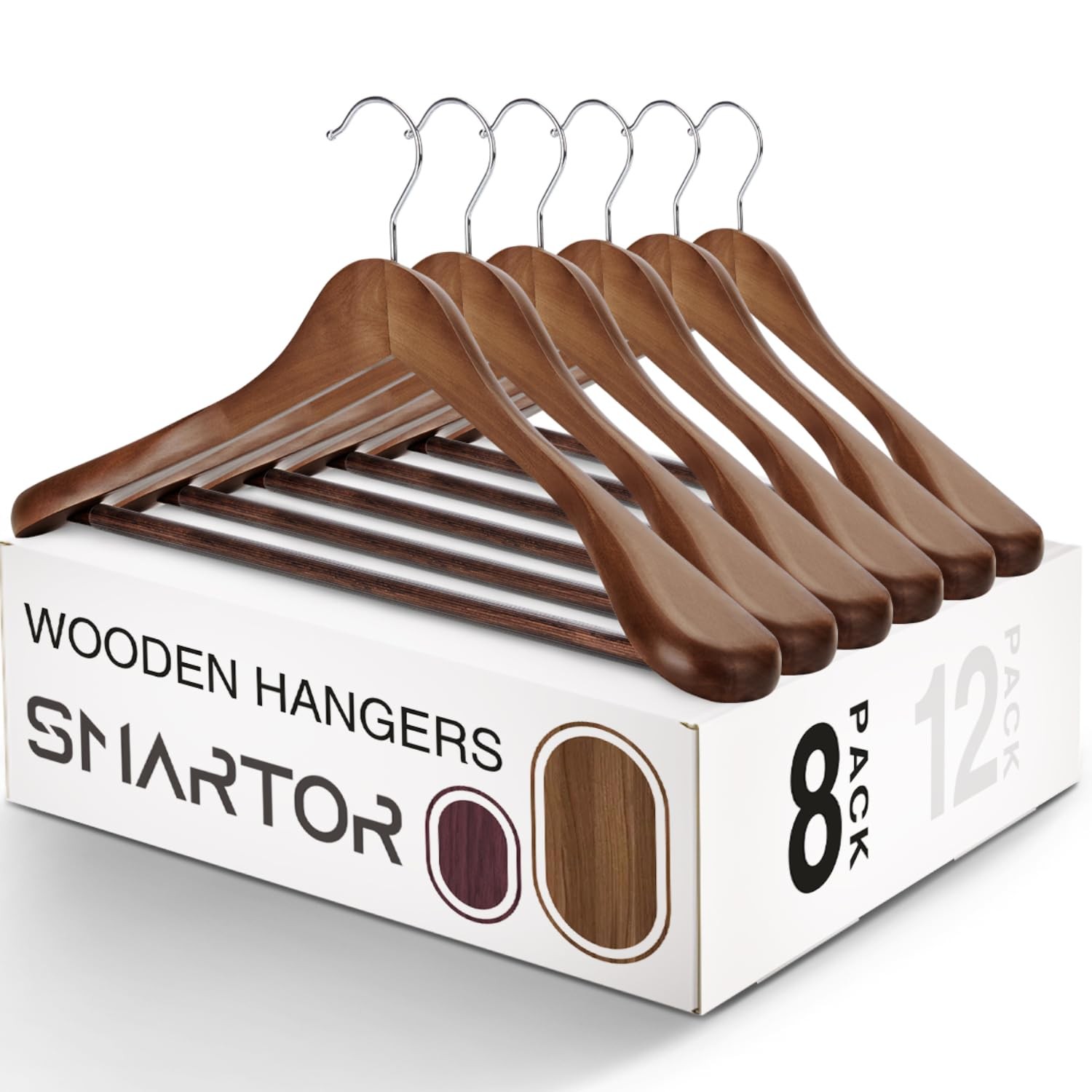 Wooden Suit Hangers for Men 8 Pack, Wide Shoulder Wood Suit Hangers with Non ...