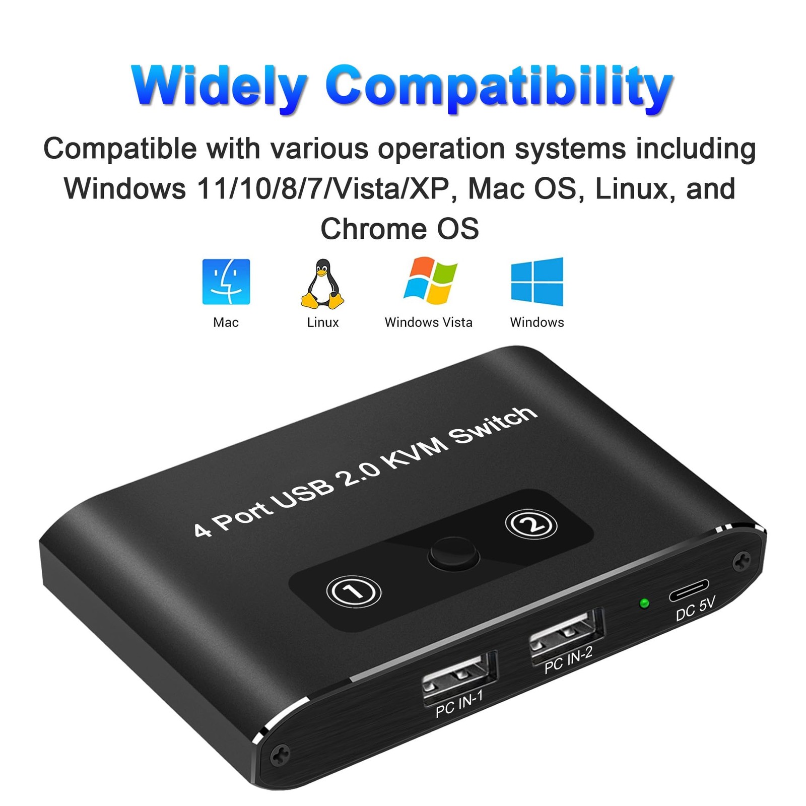 USB Switcher 2 Computers 2.0 Sharing 4 Devices KVM Box PC 2 PCS Cables