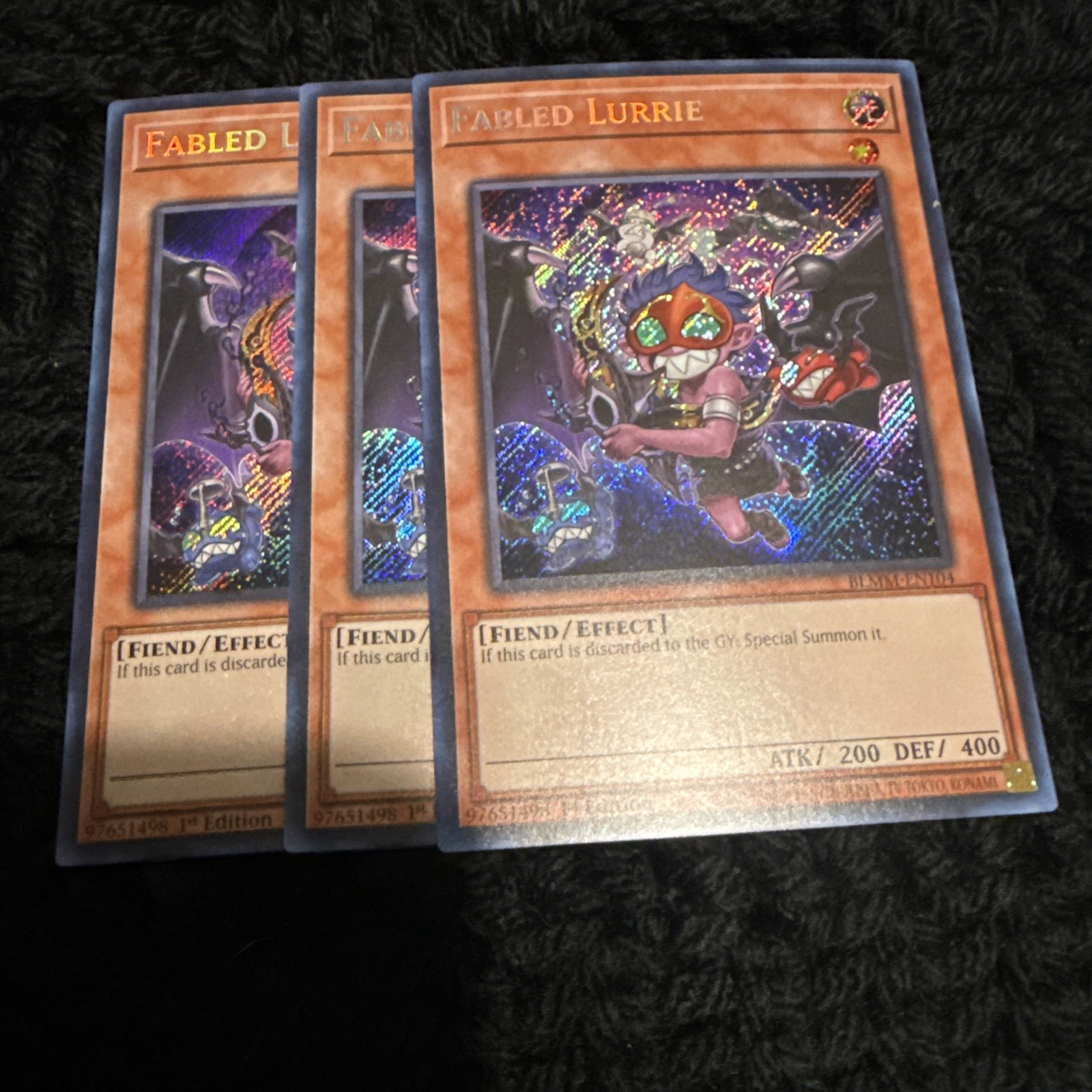 3 x Fabled Lurrie BLMM-EN104 Secret Rare 1st Edition YuGiOh Playset NM