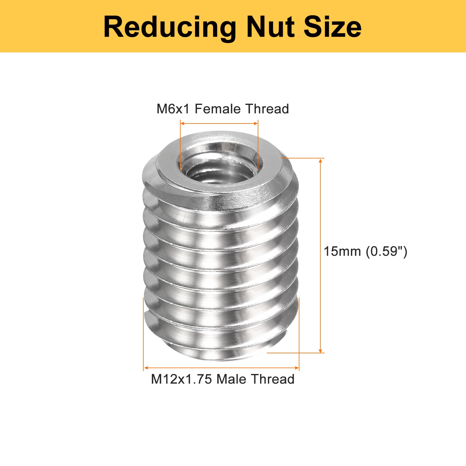 10pcs M12x1.75 Male to M6x1 Female Thread Repair Insert Reducing Nut 15mm Long