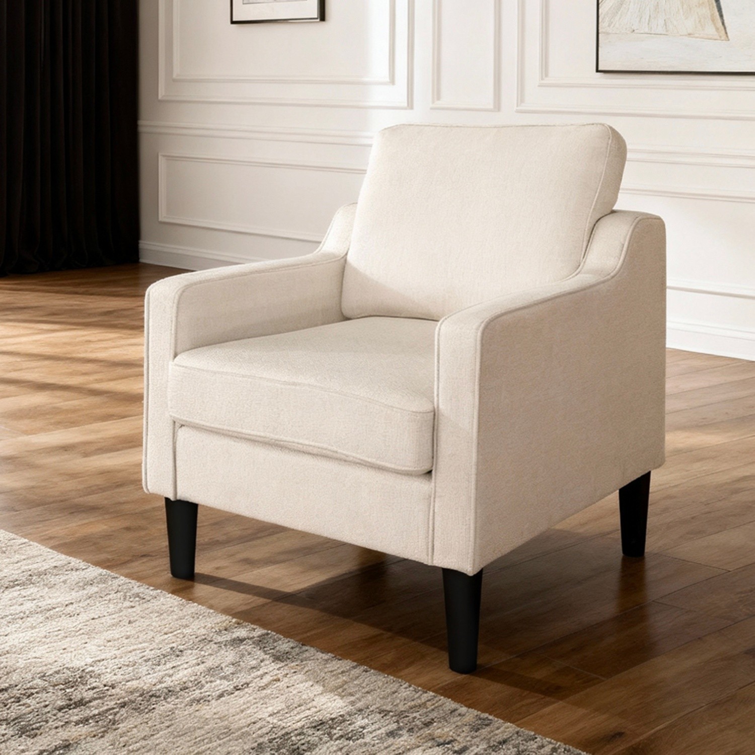 Chenille Accent Chair Modern Lounge Armchair w/ Solid Wood Leg for Living Room