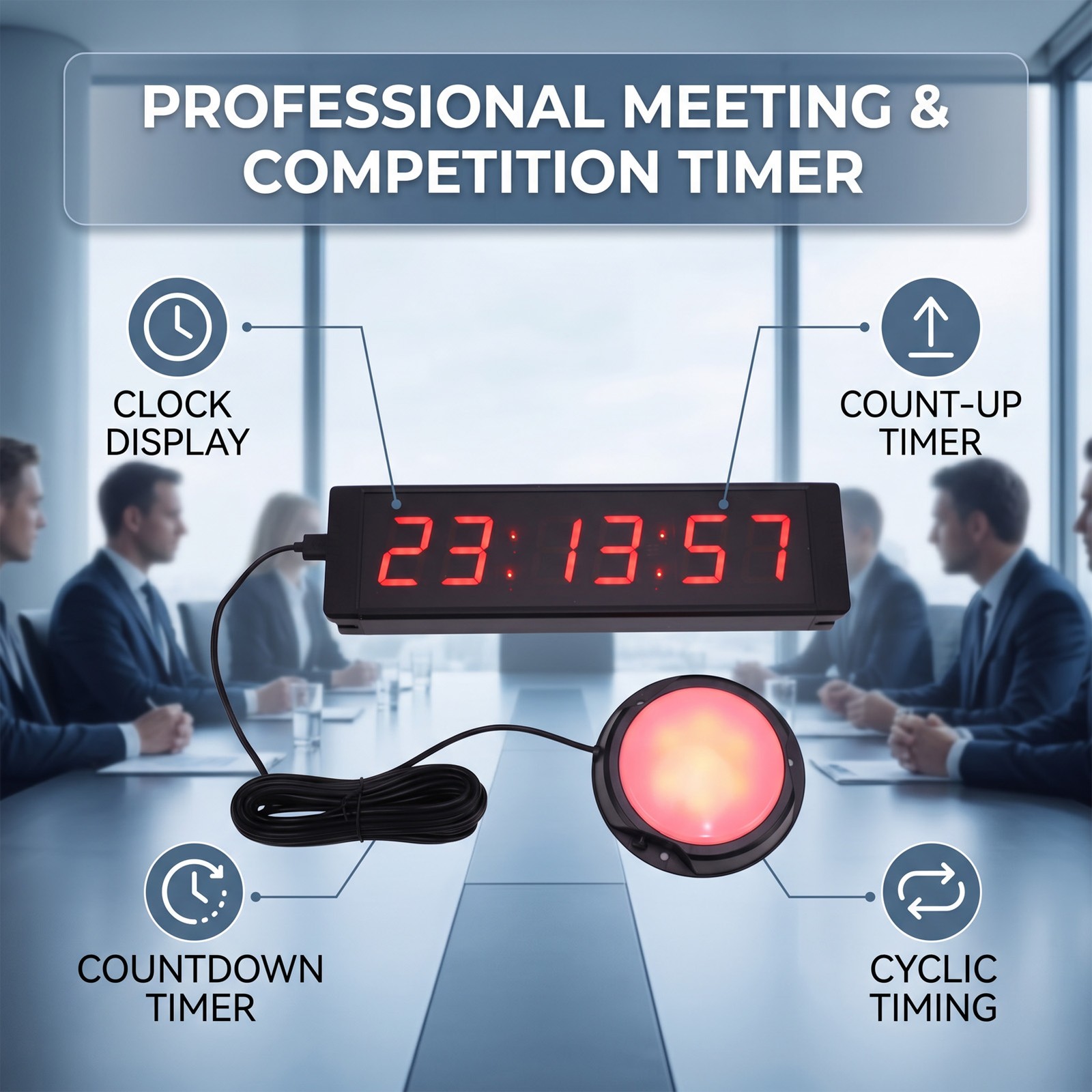 Large LED Timer With Remote Control Red Countdown Clock Stopwatch Interval Timer
