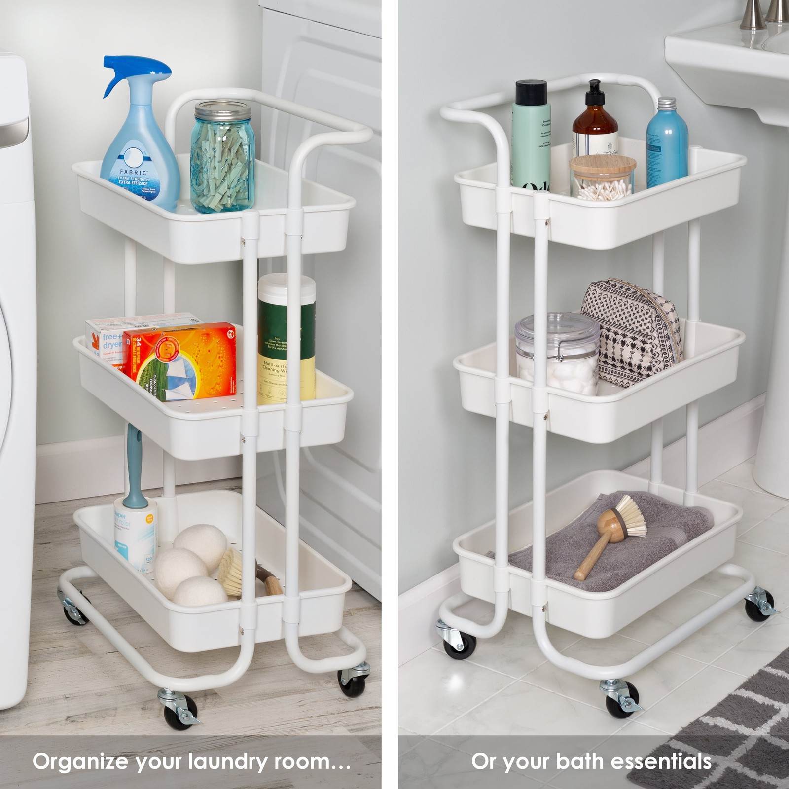 3-Tier Rolling Craft Cart with Handle, White