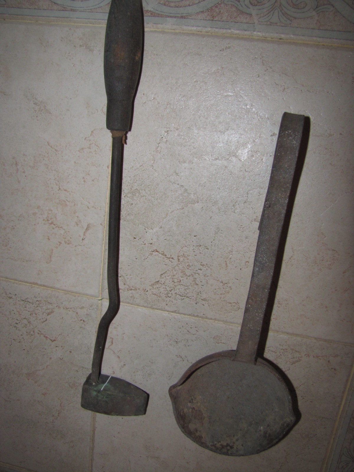 Vintage 14l" Cast Iron Smelting Ladle  & solding iron Melting Metal Lead Antique