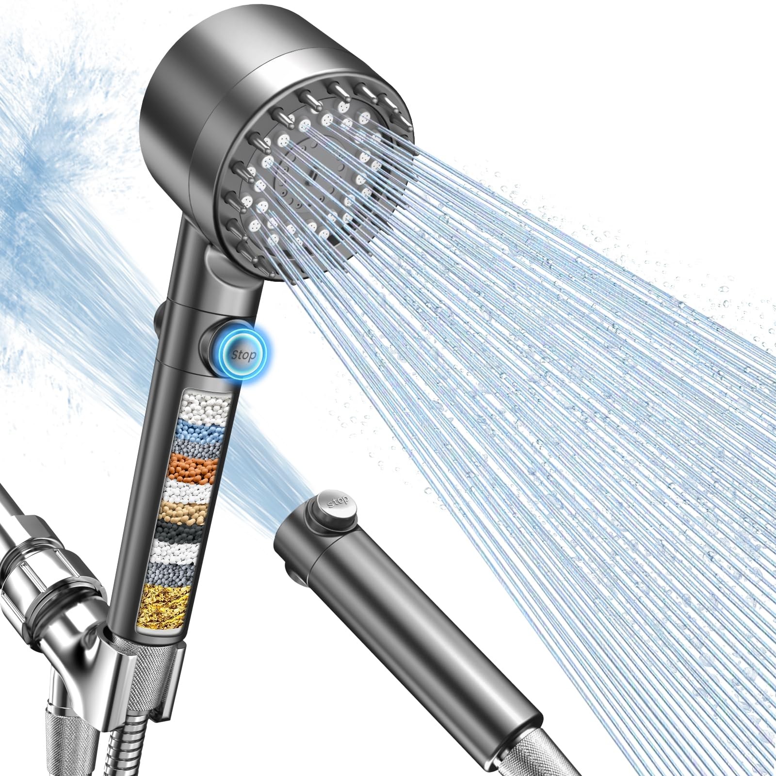 Filtered Shower Head with Handheld, High Pressure 4 Spray Showerhead with Fil...