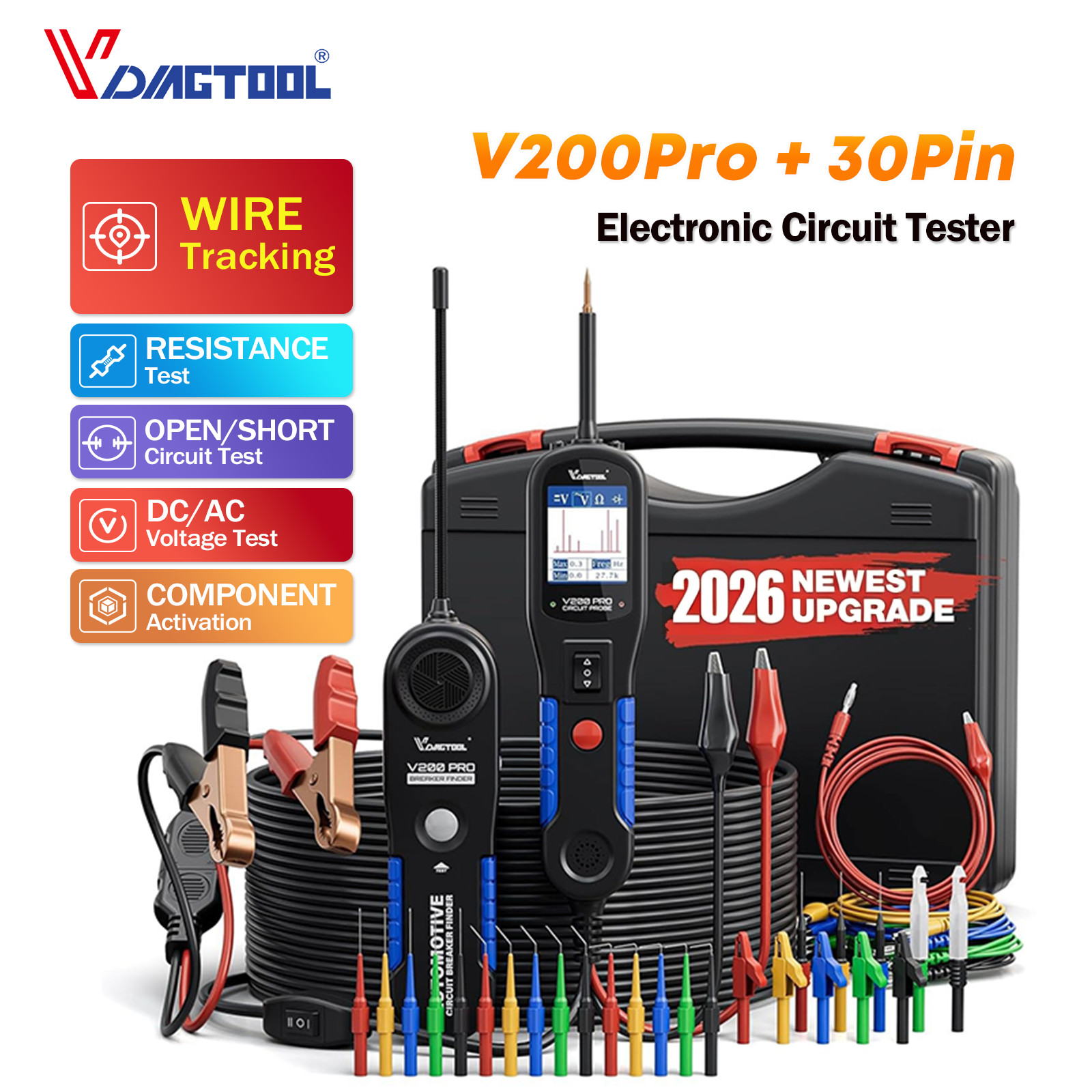 VDIAGTOOL V200PRO Kit + 30Pins Power Circuit Probe Tester AC/DC Voltage Test