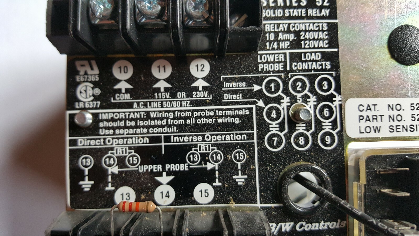 B/W CONTROLS SERIES SOLID STATE RELAY CAT NO. 5200-LF1 Part No. 52-110 100