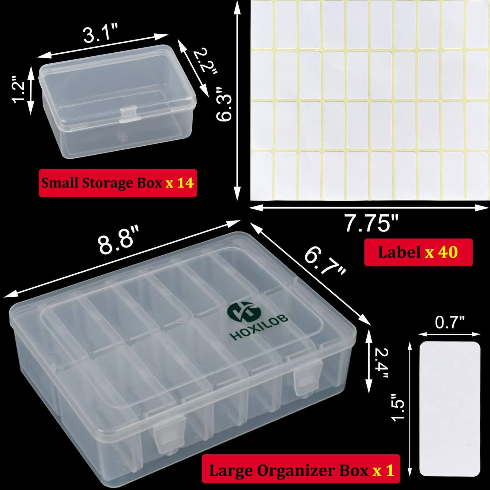 15pcs Bead Organizer Boxes, Medium 1 Pack 15 Pcs 3.1" x 2.2" x 1.2", Clear