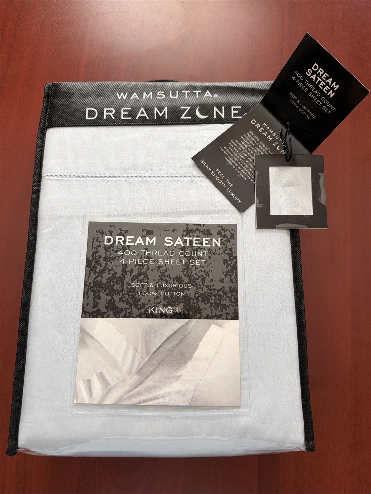 New Wamsutta Dream Zone Sateen Light Blue 400 TC Cotton King 4 Piece Sheet Set