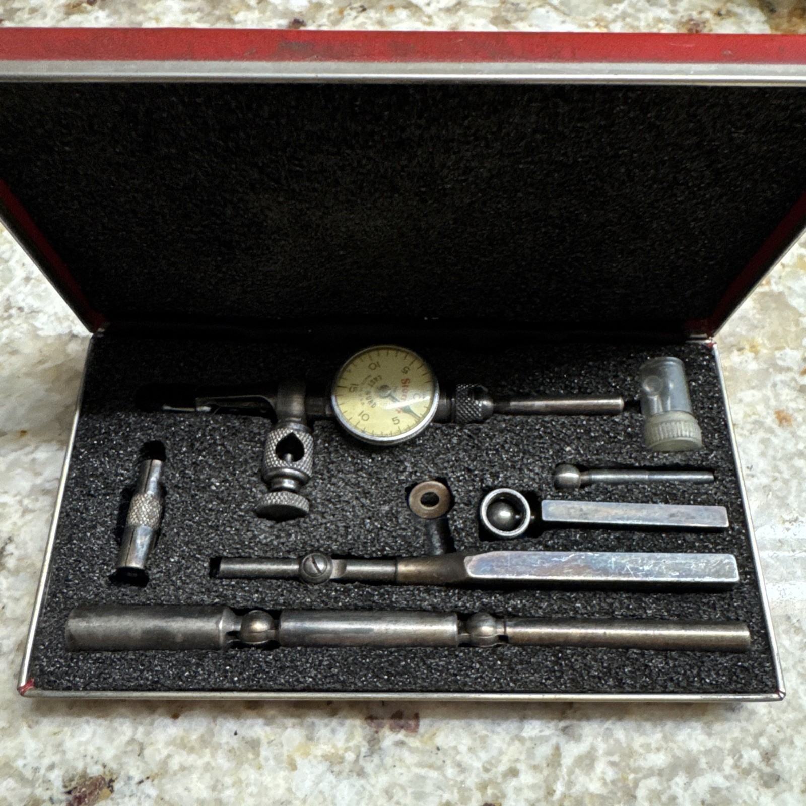 Starrett No. 711 Last Word Dial Test Indicator .001" w/Attachments & Case USA